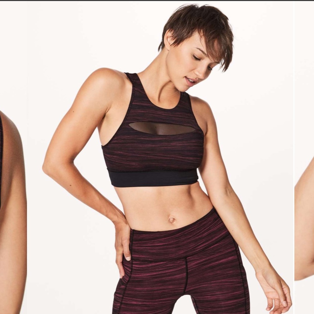 lululemon athletica Black & Maroon High-Neck Mesh-Panel Sports Bra